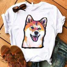 Super Happy Summer Shiba Inu T-Shirt For Women, Anime Print, Harajuku Kawaii Hip Hop Streetwear Style, Casual, Suitable As A Gift. Women's T-Shirt. Blouses>Elegant, Cute Cartoon Comics With Exquisite Illustrations.| Exquisite Design| Loose And Comfortable| Easy To Match| - 白色 6 - 查看 7