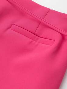 Falda pantalón de cintura con cremallera de unicolor para mujer, de verano - Rosa Fucsia - Ver 5