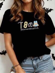 Colorful Symbols Representing Youthful Energy And Adventure With Rope And Backpack Shapes Evoking Freedom And Creativity. Modern, Comfortable, And Casual Women's T-Shirt For Everyday Wear. - Black - View 8