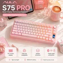 AULA S75pro Custom Mechanical Keyboard, 75% Layout With 80 Keys, Equipped With TFT Screen & Multi‑Function Knob, Triple‑Mode Connection, Gasket Structure, RGB Backlight, Hot‑Swappable, Compact & Portable, 4000mAh Battery, Gradient Pink, Caramel Latte Switch - View 2