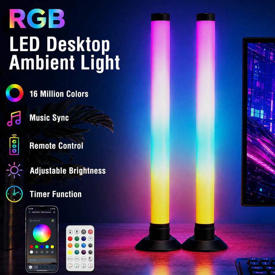 2pcs RGBIC Gaming Light Strips, Music Sync Ambient Light, 16 Million Colors, Phone APP And Remote Control, USB Powered Suitable For Computer Monitor, TV Backlight And Gaming Room Decoration - Multi-color light - View 1