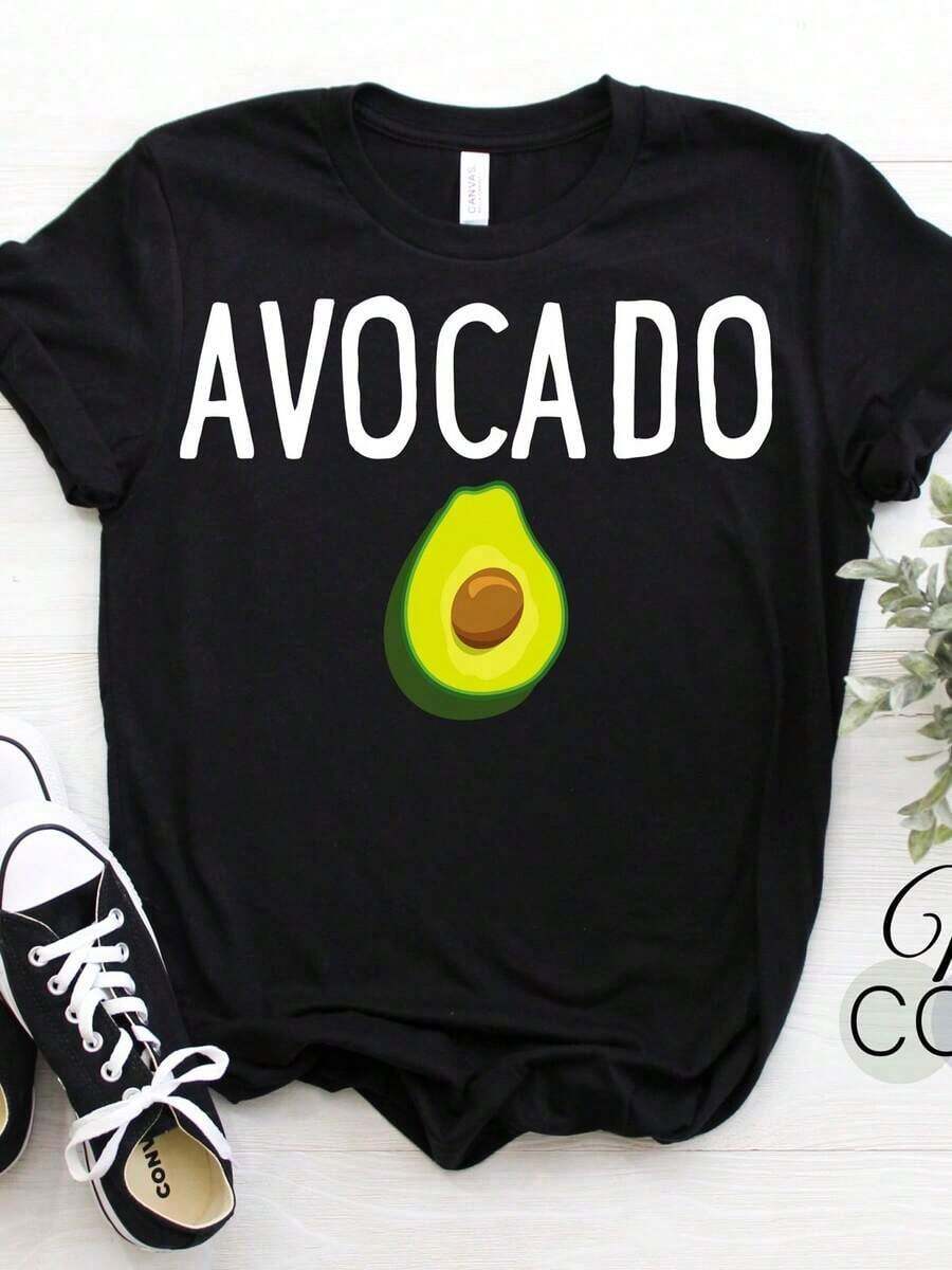 Oversized Short Sleeve T-Shirt With Avocado Design, Vegan T-Shirt, Sleeveless T-Shirt For Avocado Lovers, Funny Avocado T-Shirt, Avocado Gift, Avocado Hoodie (4) 100% Cotton - 黑色 3 - 查看 1