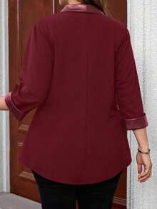 casual y versátil de encaje y parches para mujer de talla grande - Burdeos - Ver 2