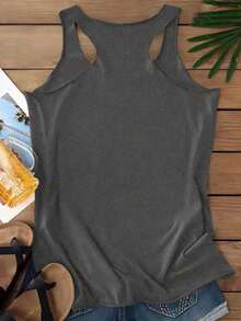 Top tipo camiseta de mujer con estampado de calavera, informal para el té de la tarde de verano - Gris Oscuro - Ver 2