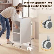 Mobile Bookcase With Adjustable Shelves, 3-Tier Rolling Cart With Top Basket, White - 白色 - 查看 3