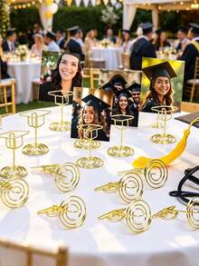 10pcs Graduation Cap Table Number Holders, Graduation Cap Display Clips, Multifunctional Gold Graduation Cap Name Card Holders And Memo Clips, Suitable For Graduation Party, Wedding, Birthday Party - Multifunctional Photo/Image/Business Card Desktop Display Stand With Stable Base, Elegant Cap-Shaped Central Decoration Suitable For Desktops - A - View 4
