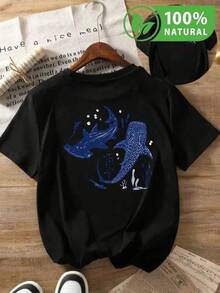100% Algodón Premium 180g .¡Oferta Especial!Playera.T-shirt unisex tiburón ballena azul manga corta estampada casual estilo urbano 100% algodón para hombre y mujer ideal para el verano diseño único y fresco juvenil moda mexicana camiseta negra cómoda y suave Camiseta Streetwear Unisex Ideal para Conciertos y Regalo - Negro - Ver 6