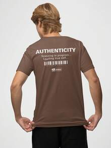 Aveloz Authenticity Men's T-Shirt, Comfortable, 100% Cotton - 鏽棕色 - 查看 2