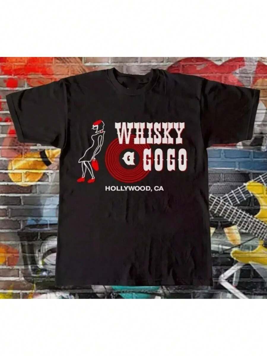 Unisex Short-Sleeved T-Shirt, Retro Whiskey A Go Go 80s Style T-Shirt, Men's T-Shirts, , Women's, Romwe Men, Boho Chic, Gifts For Teachers, Women's T-Shirt, Curvy Outfits For Men, Y2K - 黑色 - 查看 1