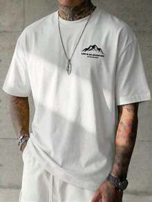 Men's Casual Short-Sleeved T-Shirt With Crew Neck, Mountain Pattern And Summer Slogan - 魏斯 - 查看 3