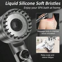 Filtered High-Pressure Shower Head Set With Massage Brush - 3 Water-Saving Modes Handheld Shower Head With Stop Button, Anti-Clogging Nozzles, Includes Hose, Wall Mount And 3 Hard Water Replacement Filter Cartridges - Shower Set - View 4