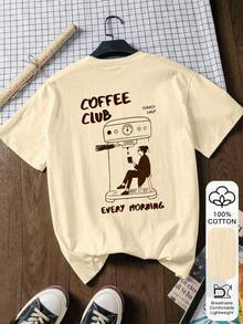 Women's Short-Sleeved T-Shirt, 100% Cotton, With Lemon Stripe Print, Casual Style, Soft Fabric, Cotton Clothing, For Outer Use, With Printed Design, Summer T-Shirt, Blouse, Summer Top, Vacation Outfit, Travel Style, Beach Style, Minimalist Resort Clothing. - 杏色 - 查看 5