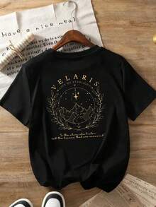 [VELARIS Women's Printed Top] VELARIS Women's Casual Top - Fashionable Short-Sleeve Summer Essential With Front And Back Prints, City Lights Print, Round Neck, Comfortable Fit, Classic Design - Women's Short-Sleeve T-Shirt / 100% Cotton - 黑色 - 查看 3