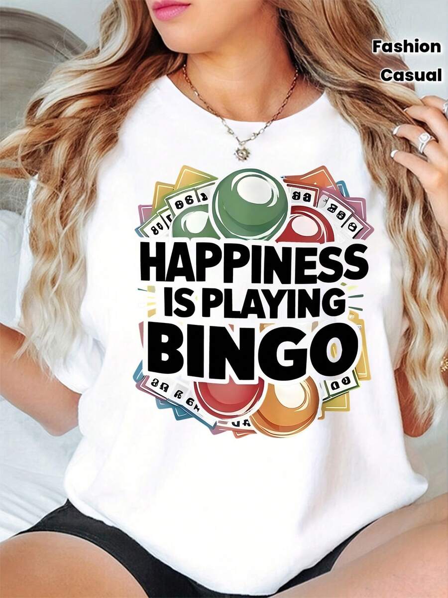 Camiseta Estampada para Mujer con Diseño Gráfico Colorido - Camiseta Casual de Manga Corta y Cuello Redondo, Corte Relajado para Todas las Estaciones, Perfecta para Uso Diario y Atuendos de Vacaciones (Lavable aáquina). - Blanco - Ver 1