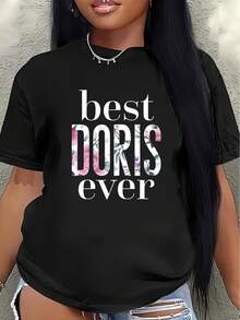 Polyester Short-Sleeved T-Shirt With The Classic Doris Pattern, A Casual T-Shirt Suitable For Home, Office, And Restaurants. Lightweight, Durable, And Comfortable Fit, The Perfect Choice For Everyday Wear. Women's Casual Blouse - 黑色 - 查看 7