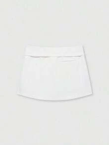 Falda pantalón blanca de verano con cinturón de cremallera de unicolor para mujer - Rosa - Ver 7