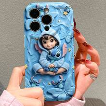 Officially Licensed Disney Lilo & Stitch Phone Case, This Protective Cover Features Cute Lilo Wearing A Stitch‑Themed Hoodie, Holding Plush Stitch, Surrounded By Blue Butterfly And Star Decorations On A Gradient Blue Background. Crafted From Flexible, Durable TPU Material, It Guards Against Scratches, Bumps And Minor Impacts, With A Raised Camera Frame For Lens Safety. Its Slim, Lightweight Design Ensures Easy Portability, Compatible With IPhone 17, 16, 15, 14, 13, 12, 11 Pro Models, Making It A Thoughtful Gift For Kawaii‑Style Disney Fans. - 白色 - 查看 5