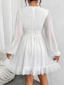 Vestido De San Valentín De Gasa Con Cuello En V Profundo Y Mangas Tipo Linterna - Blanco - Ver 2