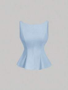 Top sin espalda con lazo y tirantes en escote en V para mujer, color rosa - Azul - Ver 4