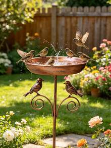2-In-1 Vintage Copper & Iron Bird Bath With Anti-Slip Stand, Rust-Resistant Garden Decor - QS104 - View 10