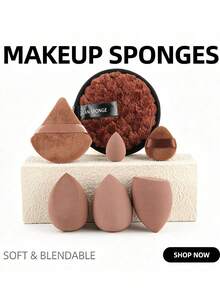 14pcs Set Includes: 6 Makeup Sponges (3 Powder Puffs And 3 Air Cushions), 7 Makeup Sponge (4 Large And 3 Mini), 1 Makeup Remover Pad. Suitable For Various Makeup And Cleansing Scenarios. Powder Puffs, Makeup Sponges Applicable For Liquid, Cream And Powder, Reusable. - Khaki - View 18