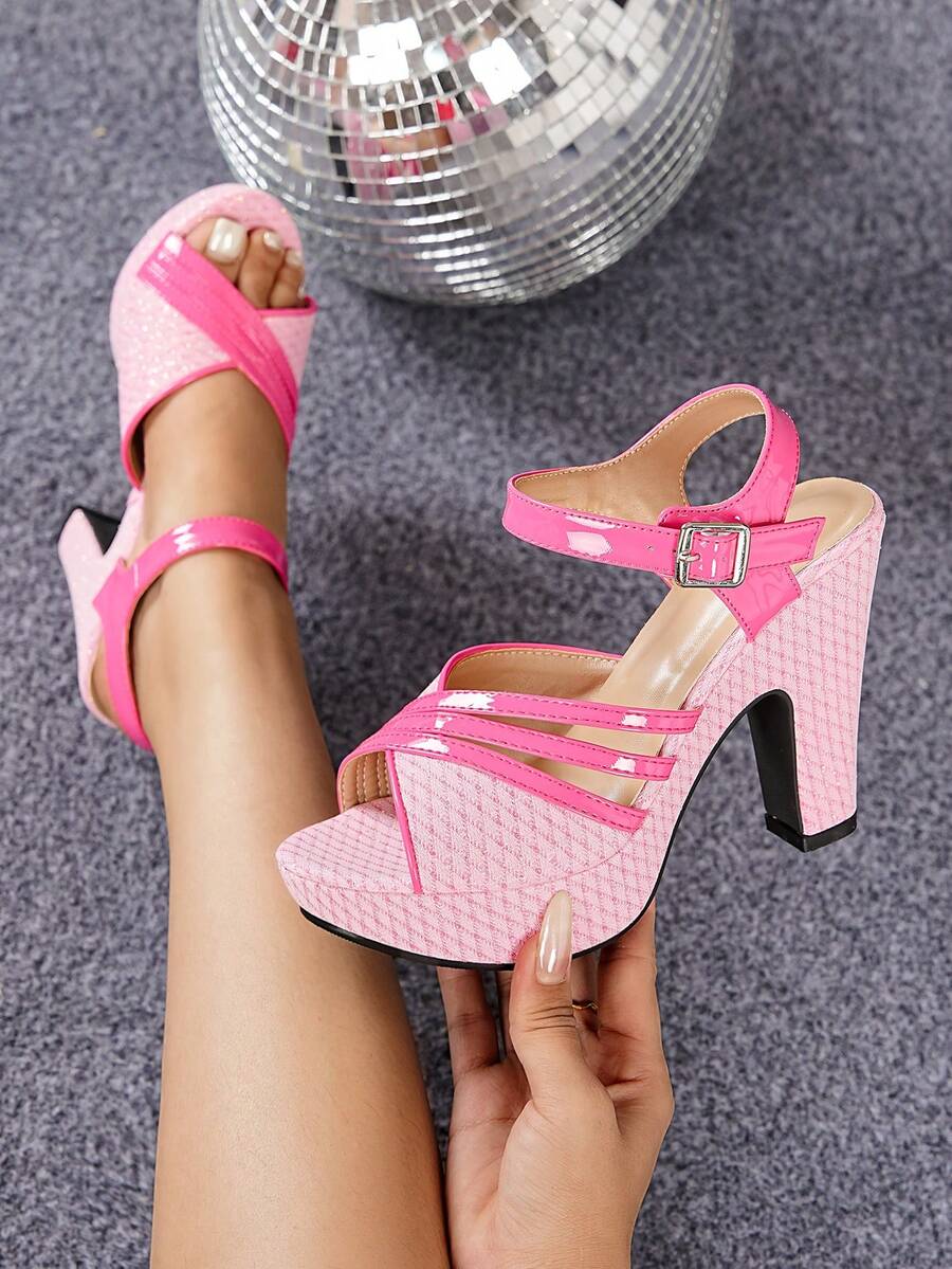 2026 New Thick Bottom Non-Fatiguing High Heel Sandals, Summer Chunky Heel Platform Peep-Toe Women Shoes - Pink - View 1