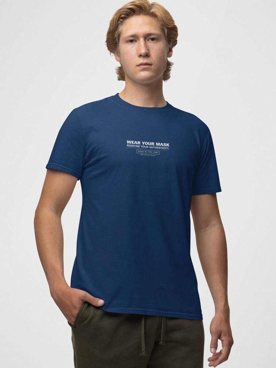 Aveloz Authenticity Men's T-Shirt, Comfortable, 100% Cotton - 藏蓝色 - 查看 1