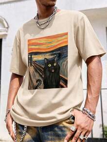 This Casual T-Shirt Features A Simple Print, A Round Neck, And Short Sleeves. The Classic, Basic Design Is Universally Flattering, And The Loose, Relaxed Fit Feels Comfortable And Breathable. The Fine, Soft Texture Is Soft Against The Skin And Breathable, So It Won't Pill Or Lose Its Shape Over Time. The Subtle, Elegant Print Design Is A Must-Have For Summer. This Versatile Piece Pairs Perfectly With All Kinds Of Bottoms-You Can't Go Wrong. - 米色 - 查看 7