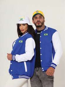 Sweatshirt Or Sweatshirt, Long-Sleeved, High-Neck, Unisex (For Men Or Women) For The 2026 World Cup. Features A Brazil Print, Buttons, And Pocket Details For A Winter Look. - 藍白色 - 查看 3