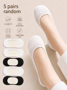 5 Pairs Women's Breathable Non-Slip Mesh Ankle Socks, Invisible Socks, Suitable For Spring And Summer Daily Wear, Random Colors - White - View 7