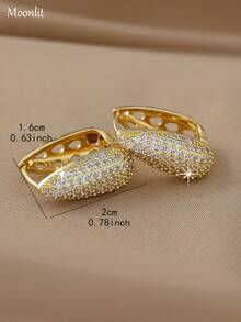 1 Pair Elegant Jewelry, U-Shaped Cubic Zirconia Decorated Silver-Plated Earrings, Suitable For Women's Daily Wear, Holiday Gift - Gold - View 4