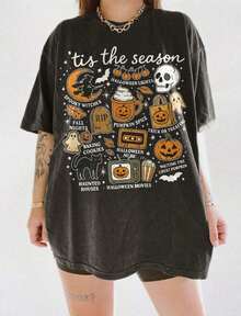 Camiseta de Halloween con diseño de cuervo y calabaza, Jack O Lantern, Boho Cottagecore, Halloween floral, Talla grande, Camiseta de cuello redondo, Fiesta de Halloween - Negro 6 - Ver 1