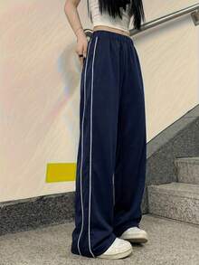 1 pieza Pantalones de pierna recta simples, casuales y versátiles para niña preadolescente, para ejercicio, exterior, primavera, verano, otoño, invierno, regreso a la escuela - Azul Marino - Ver 8