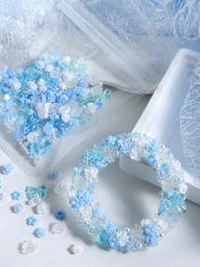 1 Pack Mixed 3D Flower & Bow Resin Filler Materials; Blue, White, Rose Epoxy Resin DIY Craft Supplies; Suitable For Making Hair Clips, Photo Frames, Earring Accessories And DIY Keychains; Ocean Themed Resin Filling Supplies - Multicolor - View 2