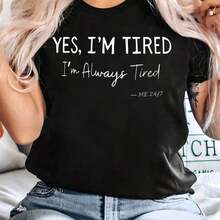 1 Piece Of Elegant Casual T-Shirt For Women, Round Neck And Short Sleeve, Black Color, With Print "Mom's Life Is The Best Life", 180g, 100% Cotton. - 黑色 2 - 查看 11