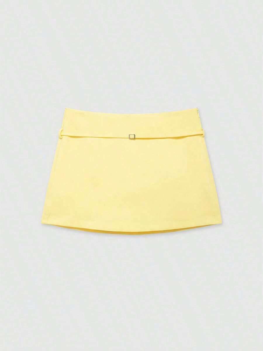 Falda pantalón de cintura con cremallera de unicolor para mujer, de verano - Amarillo - Ver 1