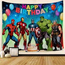 1pc Avengers Birthday Tapestry, S Pider Man I-Ron Man C Aptain A Merica H Ulk Thor Team Graphic With Happy Birthday Banner, Balloons & Cake, Superhero Themed Party Backdrop, Vibrant Wall Hanging For Party Decor, Photo Booth Props, Home Celebration Decoration, Epic Pop Culture Event Supply - View 1