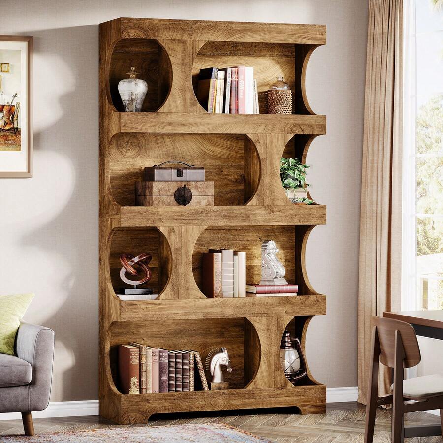 Tribesigns 4-Tier Wood Bookshelf With Ample Storage, 71" Tall White Bookcase, Freestanding Display Shelf With Classic Shape, Modern Large Library Book Shelf For Living Room, Home Office - Brown - View 1