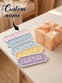 1pc Personalized Baby Room Nameplate, Customized Children's Room Decor. This Personalized Nameplate Is An Ideal Choice For Baby Showers, Newborn Gifts, Children's Room Decoration Or Customized Baby Room Wall Decor. It Is Worth Keeping For Years And Can Add A Dreamy Personalized Touch To Your Baby's Room Or Children's Room. - Multicolor - View 2