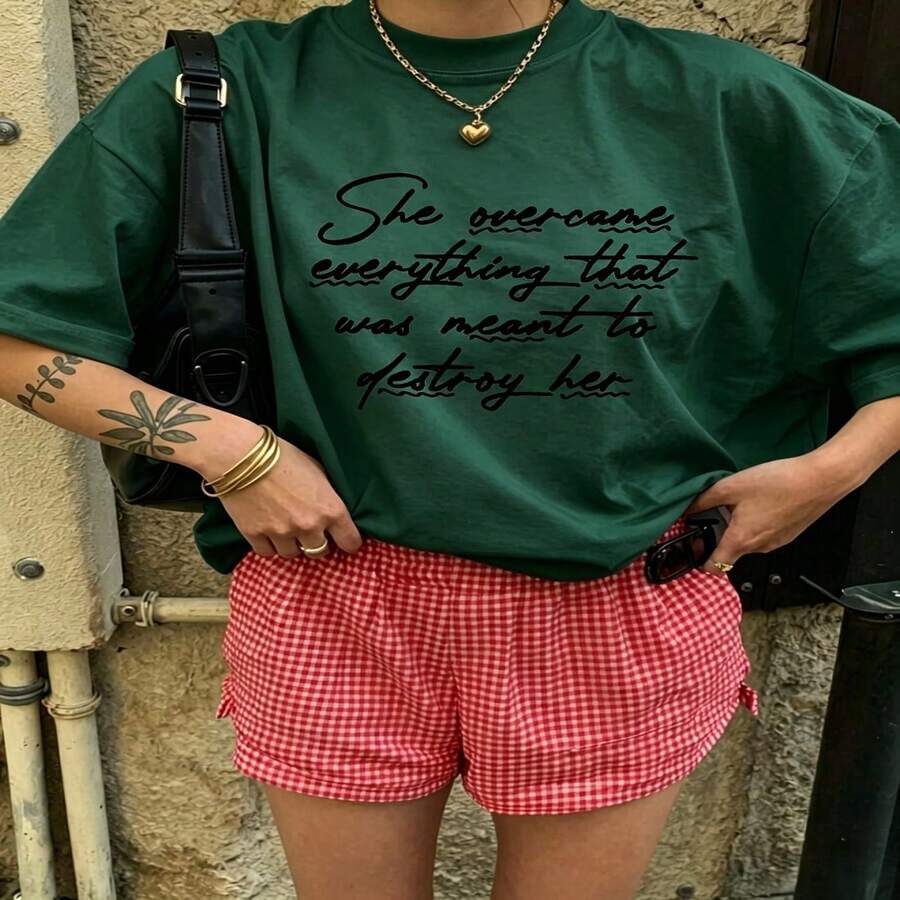 Heartfelt Daily Casual Graphic T-Shirt 100% Cotton Oversized Soft Breathable Casual Crewneck Short Sleeve Top Aesthetic Daily Vintage Red Checkered Shorts Street Style Fashion Lovers Casual Wearers Daily Outfit Enthusiasts Gift Givers