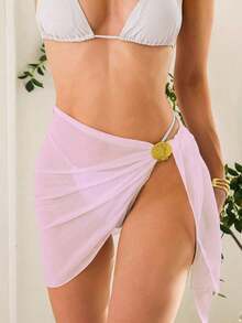1 pieza Falda A-line de gasa con lazo lateral de unicolor, cubre para mujer en verano - Rosa 2 - Ver 5