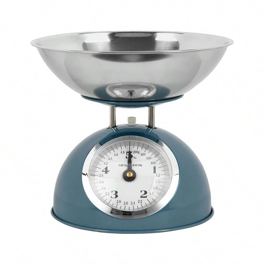 Bilancia da cucina vintage Klack – Design retrò metallico con ciotola in acciaio inox, capacità 5 kg – Eleganza classica per la tua casa - celeste - Visualizzare 1