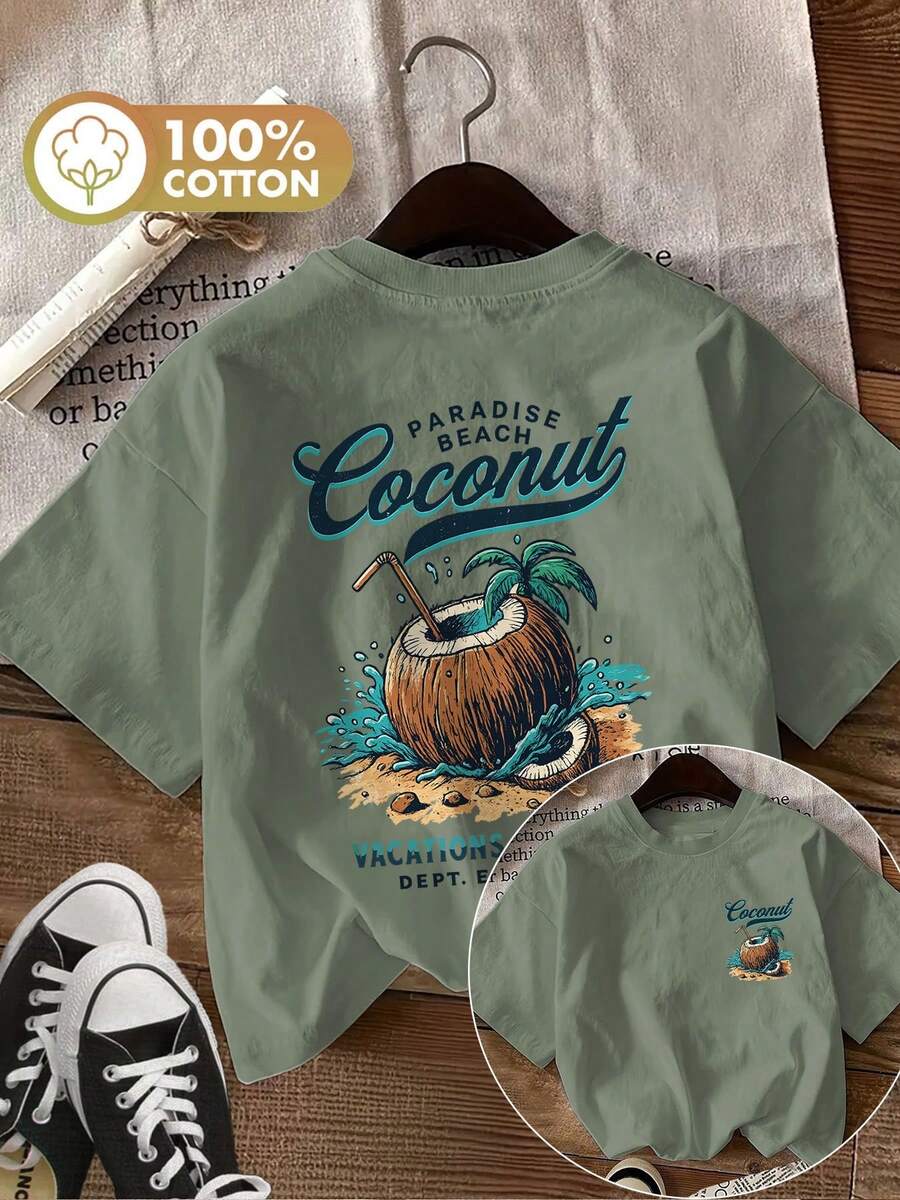 Camiseta con estampado gráfico, manga corta y cuello redondo, top casual para verano y primavera, ropa de mujer - ejercito verde - Ver 1