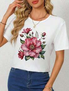 Women's Summer T-Shirt - Soft Short Sleeve Printed T-Shirt, Washable, Practical, Casual Style, Suitable For Spring, Summer And Autumn, Daily Wear, Available In Local Community Stores, Quick, Soft And Comfortable, Enjoy Discounts, Suitable For Easter, Halloween, Thanksgiving And Other Holidays, Summer Clothing, T-Shirts, Men's Clothing, Men's Western Clothing, Men's Shirts, Graphic T-Shirts, Graphic Tees, Women's Clothing, Summer Tops - 白色 - 查看 6