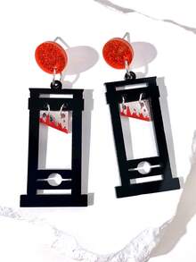 2pcs/1 Pair Gothic Dark Vintage Guillotine Acrylic Earrings, Suitable For Holiday Parties, Jewelry Gift - Simulated Guillotine Earrings - View 2