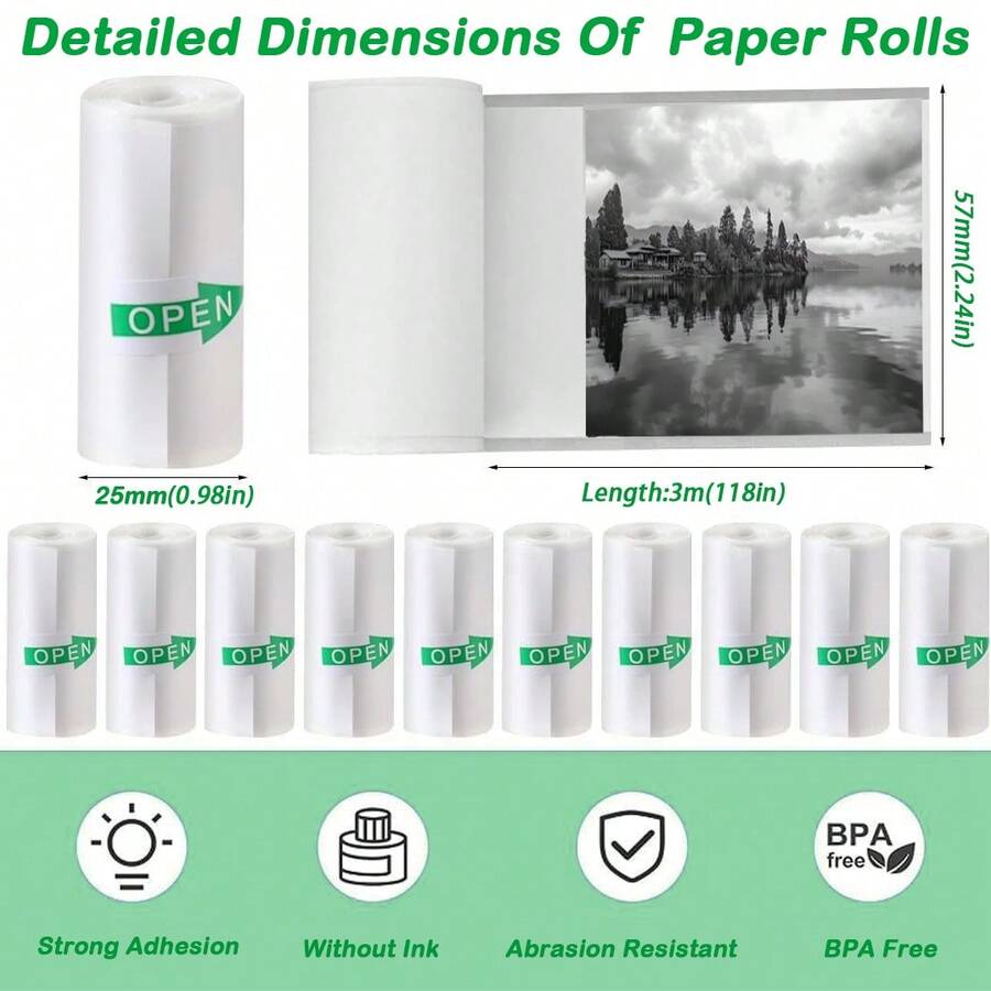 5/10 Rolls Mini Thermal Printer Sticker Paper, 57 X 25mm, Mini Pocket Printer Sticker Paper For Most Mini Portable Camera,Instant Camera Refill Mini Printer Paper For Photos,Sticky Notes,Printing Label - 57x25 Self-adhesive Thermal Paper - View 1