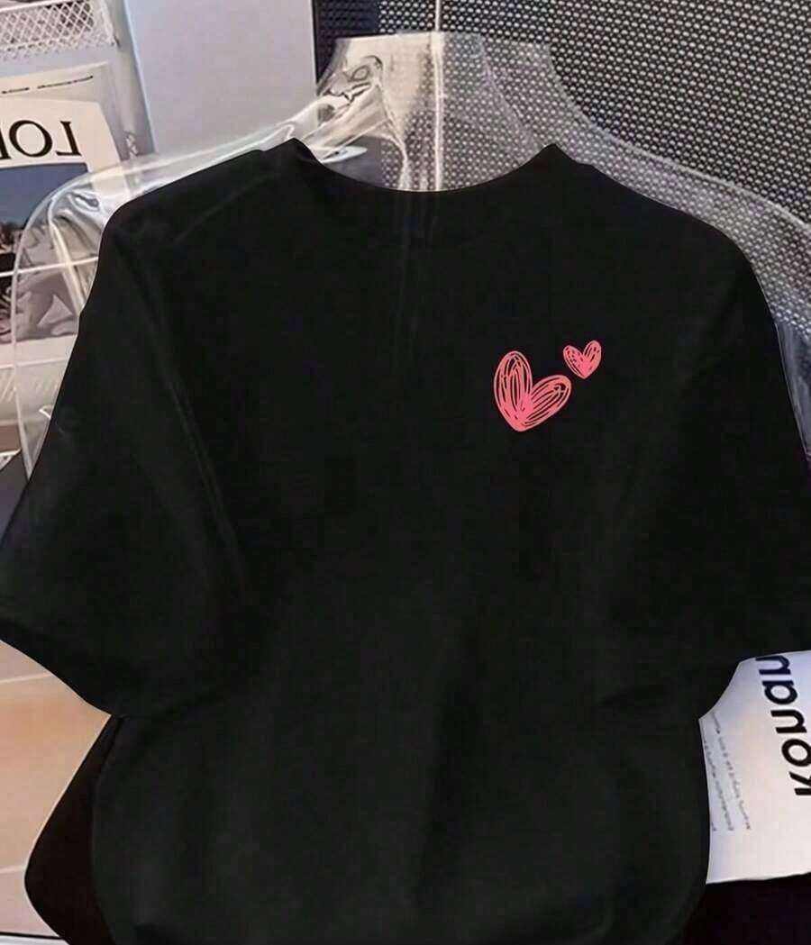 Women's Blouses Men's T-Shirt With Design - Heart And Cookie Print Soft And Breathable Polyester Fabric, Round Neck For Casual Wear And Boss-Themed Clothing Gift Suitable For Spring, Summer And Autumn - 黑色 - 查看 1