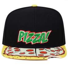 Mũ lưỡi trai in chữ "PIZZA!" và hình pizza Pepperoni, kiểu dáng casual, có thể điều chỉnh kích cỡ, phong cách hip hop. - A - Xem 2