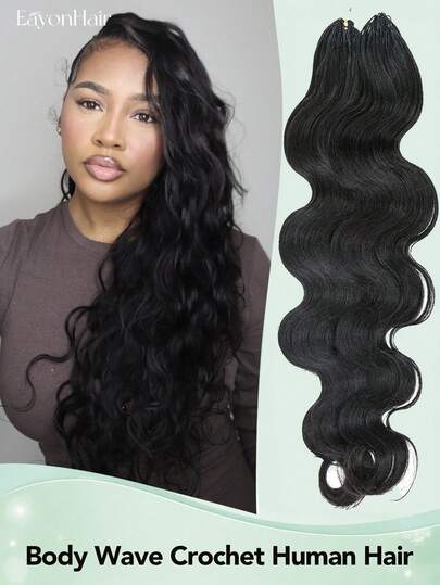 EAYON HAIR Body Wave Crochet Human Hair Extensions 100% Human Hair Pre-Separated Feather Line Human Crochet Hair Extensions Natural Color 14-22 Inch 50/100 Strands Miracle Knots Crochet Hair For Travel, Vacation, Holiday, Wedding, Summer Beach And Birthday Gifts