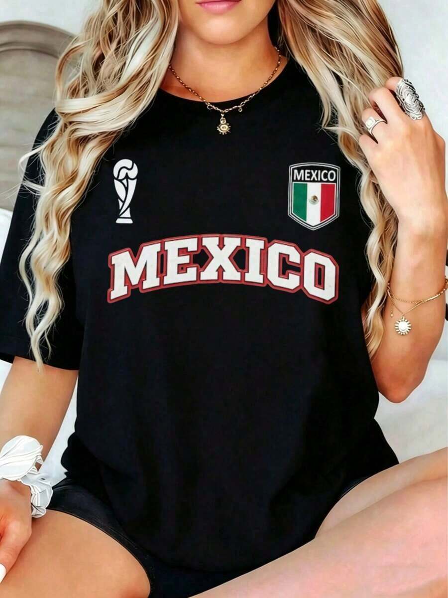 Camiseta de Estilo Casual para Mujer con Diseño Nacional Mexicano para Fanáticos del Fútbol, Ropa de Verano, Regalo para Amantes del Deporte camisetas bonitas para mujer - Estilo - Ver 1
